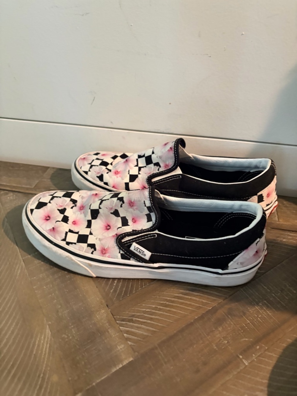 Womens Vans Slip-On Sneakers - Pink Floral Checkerboard